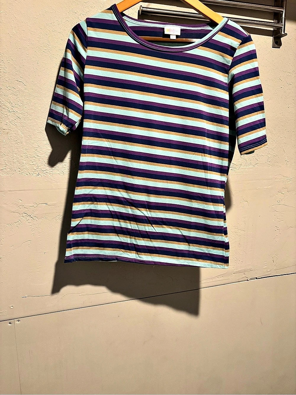 Lularoe Classic T Striped Short Sleeve Top Purple & Blue Large